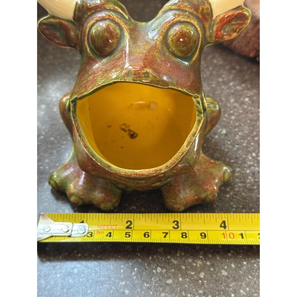 Vintage Ceramic Bullfrog Sponge Holder Horned Frog Kitchen Sink Caddy 1970s Hand
